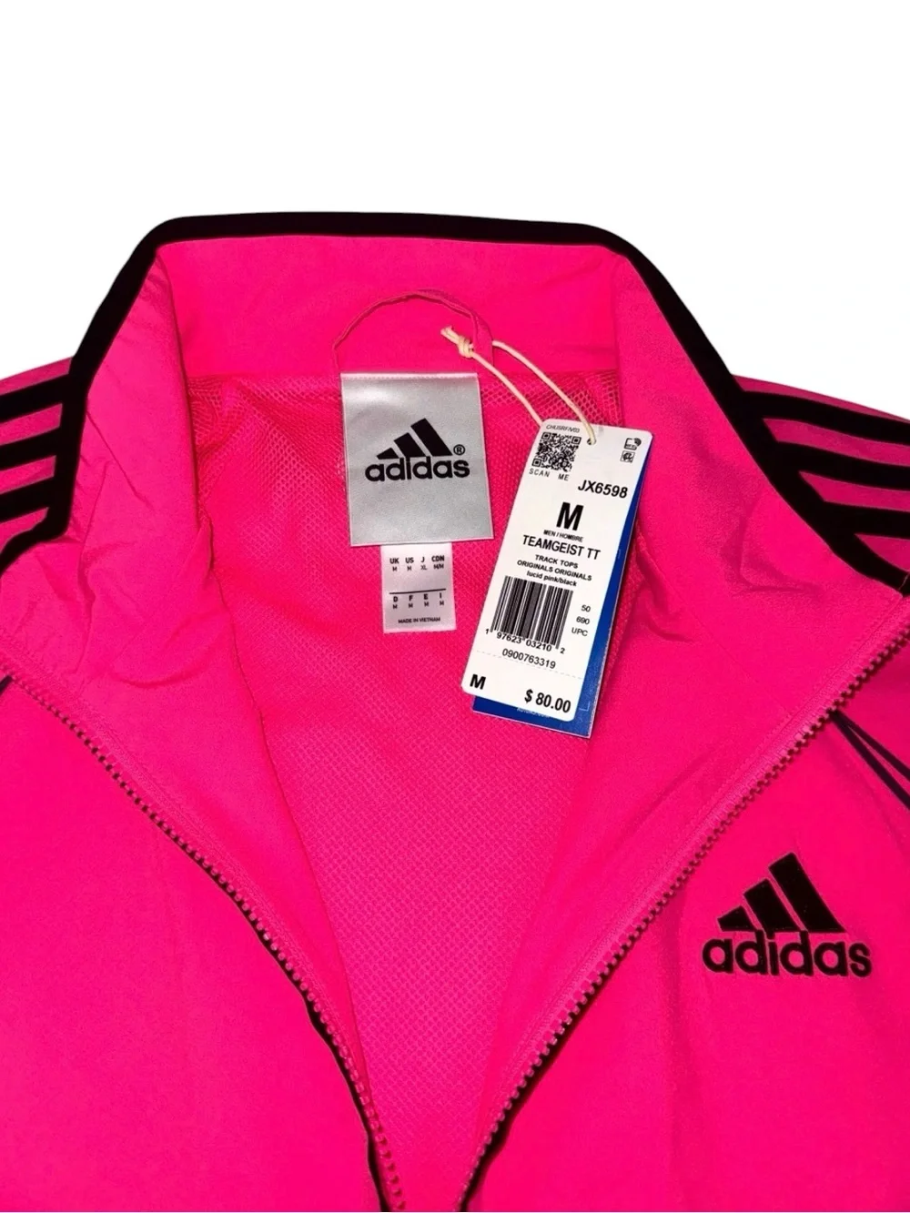 Adidas Teamgeist Adicolor Woven Track Top Unisex M Lucid Pink Black JX6598